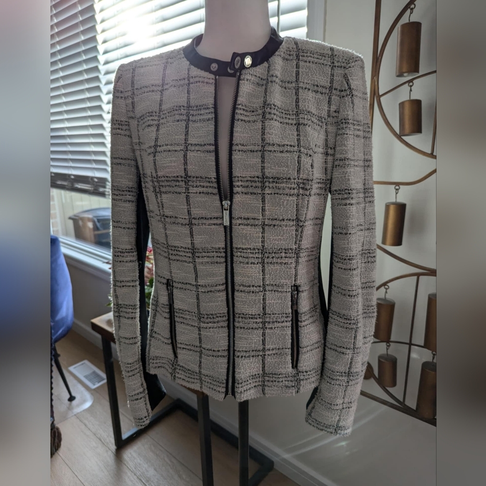 EUC Calvin Klein Tweed and Faux Leather Jacket